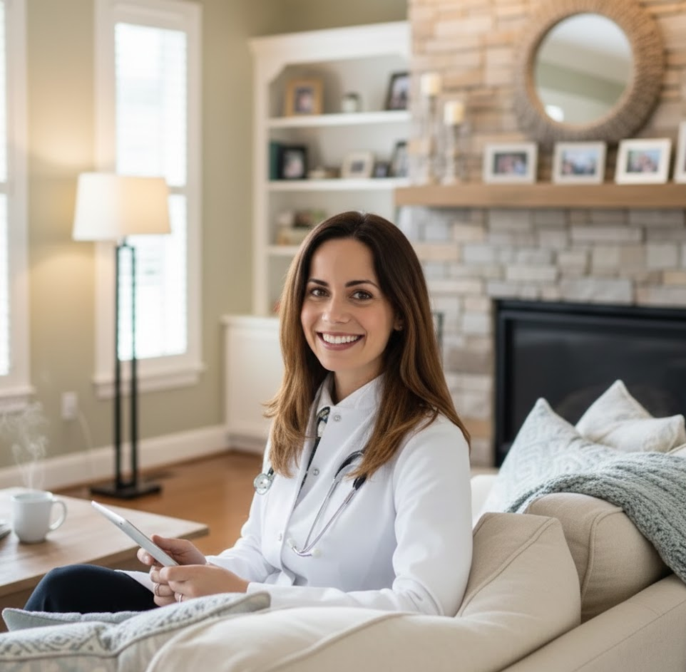 Médico em uma vídeo chamada no laptop.